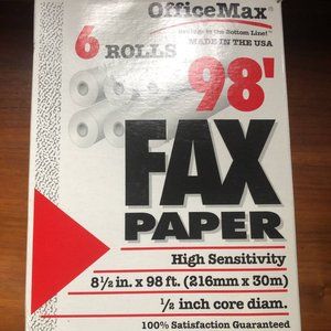 FAX Paper Office Max 6 Rolls High Sensitivity 8.5” x 98’ 1.2” Core Diameter New